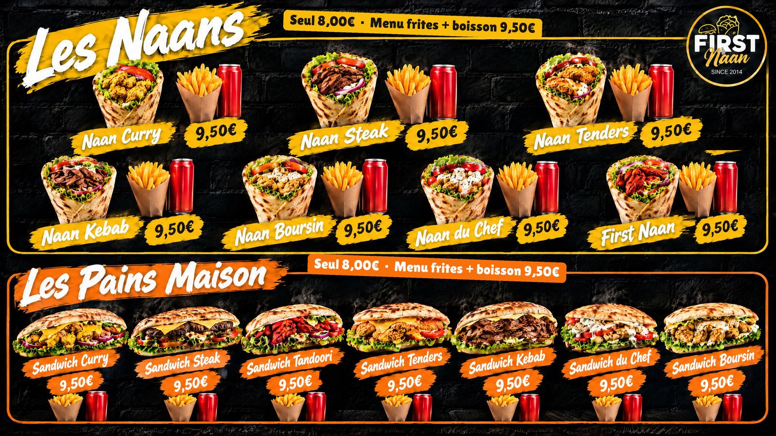 Menu board FIRST Naan : naans et pains maison